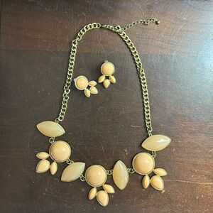 Pastel Peach Necklace with Earrings, 90’s Vintage Decorative Jewelry Set
